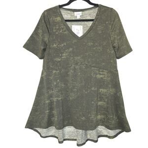 LuLaRoe Jana Tunic Top Womens XS Olive Green Short Sleeve Stretch Hi Low Hem NEW